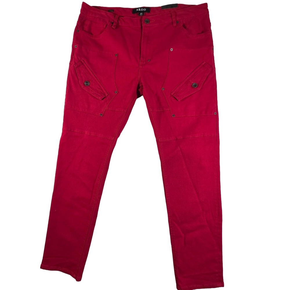 AKOO Metro Jean Mens 40 Skulk Fit Chili Pepper Red Cargo Denim Pants NWT